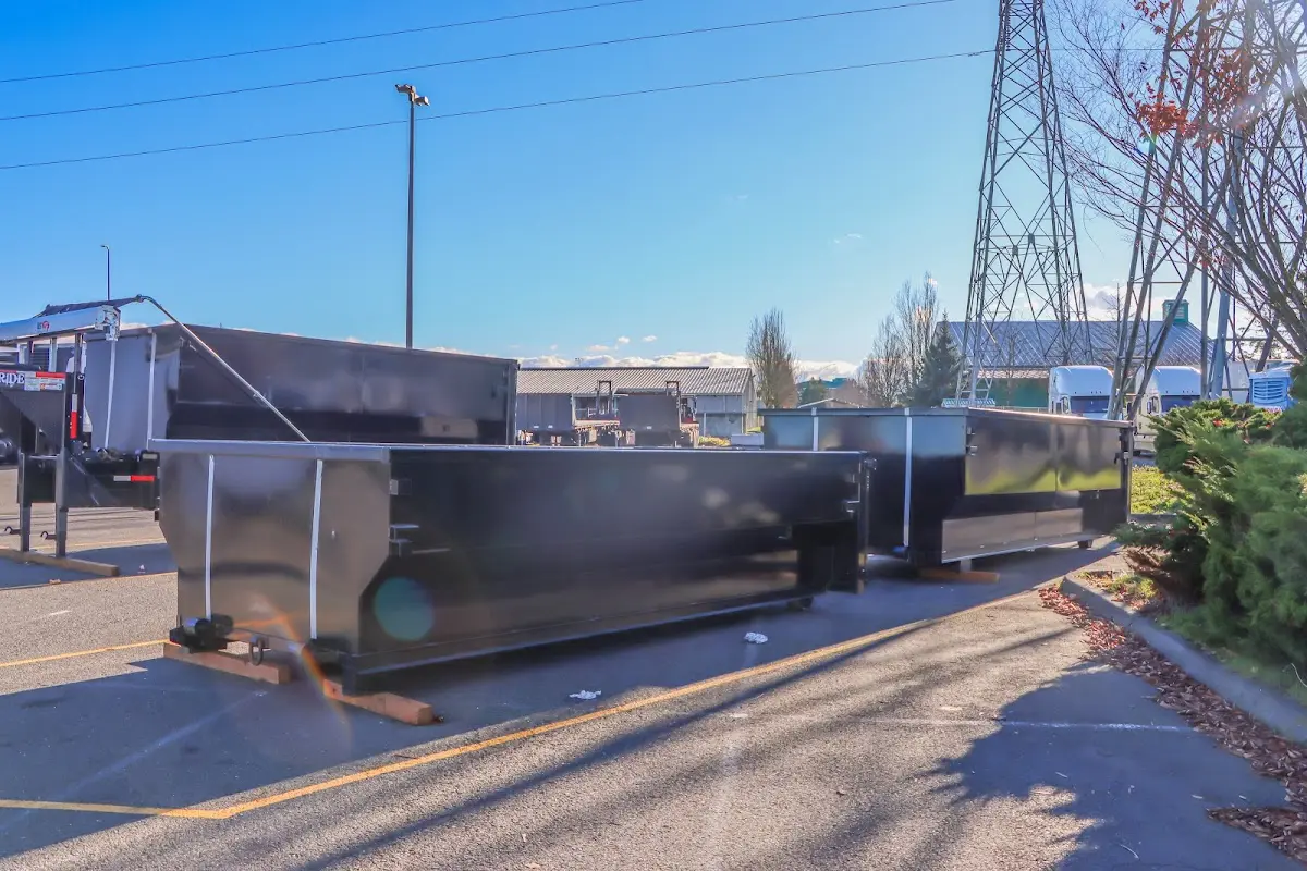 Roll-off dumpster ready for waste disposal at job site for 2 Yard Dumpster Rental in Beech Grove